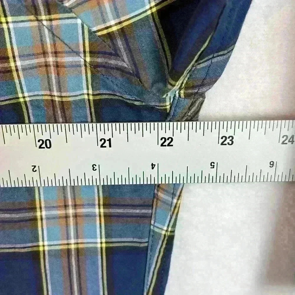 J. Crew Men’s Button-Down Shirt Sz Large Blue/Tan Plaid 100% Cotton - Picture 9 of 12